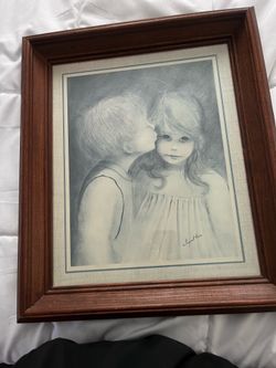 Big Eyes “First Love” Framed Lithograph -Vintage Margaret Keane