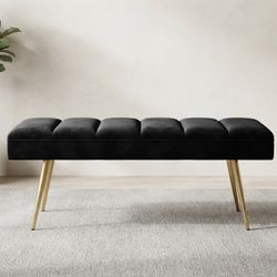 Used Black And Gold Velvet Ottoman