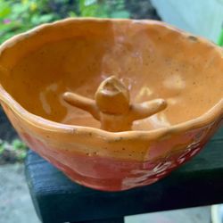 Viintage Bright Red Orange Pottery Bowl