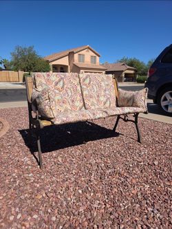 Beautiful Outdoor Wood & Metal Patio Bench with Cushions