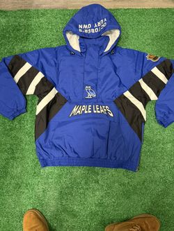 New Men's OVO x Starter Blue Toronto Maple Leafs Half-Zip Hooded Jacket SOLDOUT