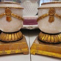 BRAND NEW Gorgeous Vintage Gold Leaf Faux Marble Decorative Book Ends 