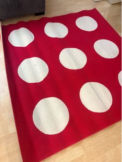 Vintage IKEA MCM Mid Century Modern Good Condition RUG Red White Circles 67” x 67”