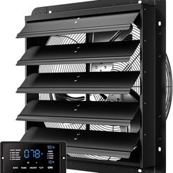 20 Inch EC Motor Shutter Exhaust Fan, 6 Inch Large Touchscreen Controller for Temp Humidity and Speed Control, 10-Speed Wall Mount Fan for A