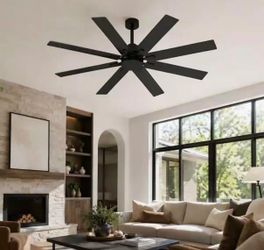 Indoor Outdoor Use 65 in. Solid Wood Grain 8 Blade Propeller Ceiling Fan with Remote Control, 5-Speed Adjustable, Black