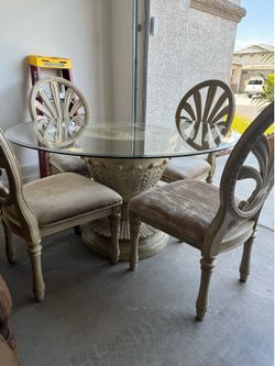 Round Glass Top Dining Table with 4 Chairs