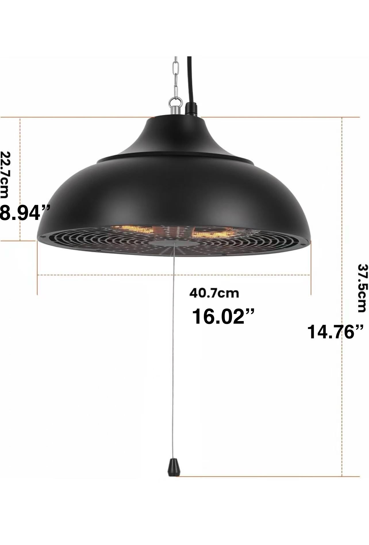 🥨Hanging Patio Heater,1500W Electric Hanging Patio Heater 3S Fast Heating,Ceiling Mounted Heater for Balcony,Courtyard, Garage