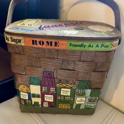 Vintage Caro-Nan Hand Painted “Cincinnati” Purse Basket Woven Signed  