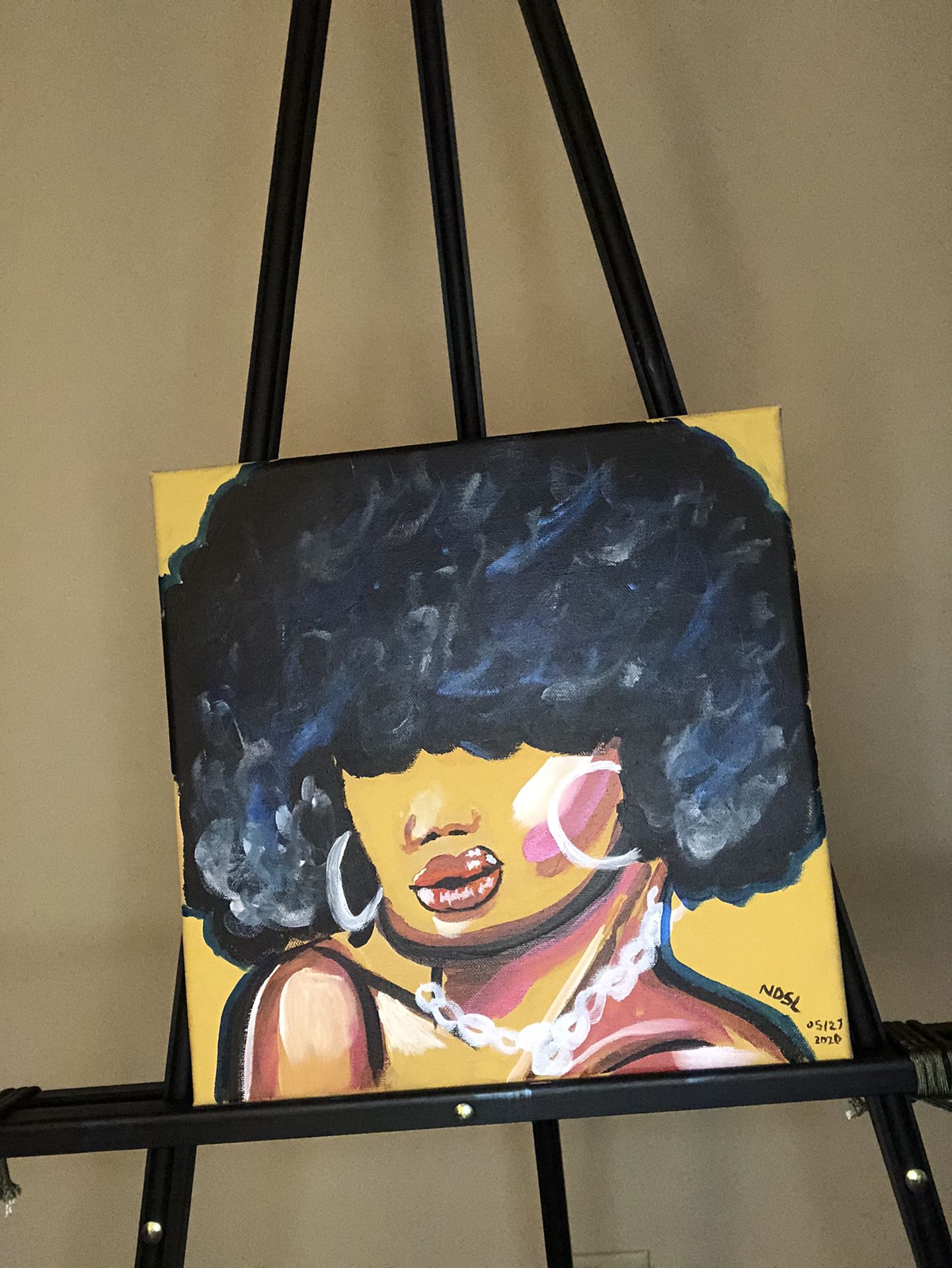 Lady with afro acrylic painting