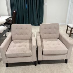 Set of 29” wide tufted linen armchair (chairs)