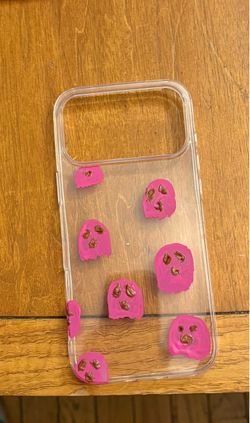 Clear Phone Case with Pink Ghost Design
