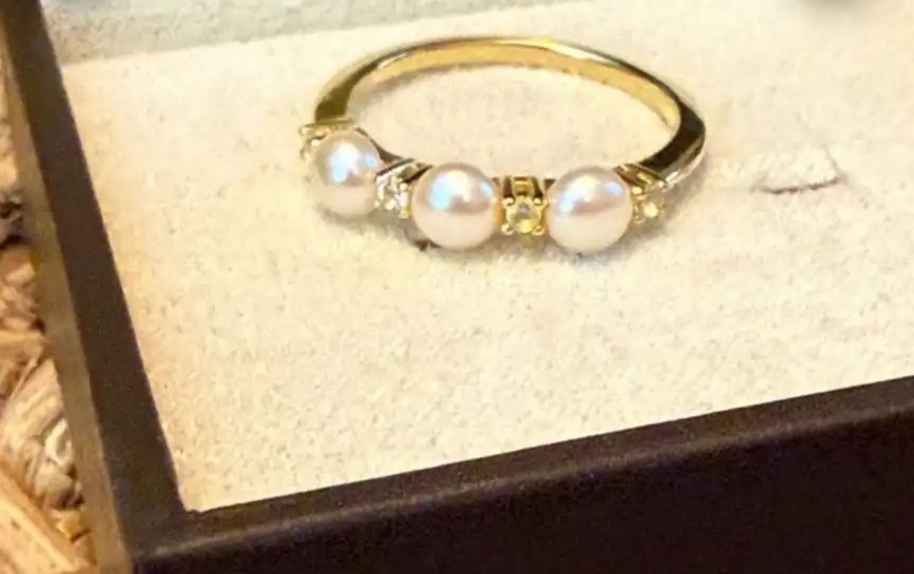 Faux Pearl And White Sapphire Gold Plated Ring