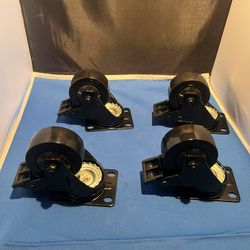 4 Pack of 3" Reinforced Black Swivel Plate Caster Wheels with Brake