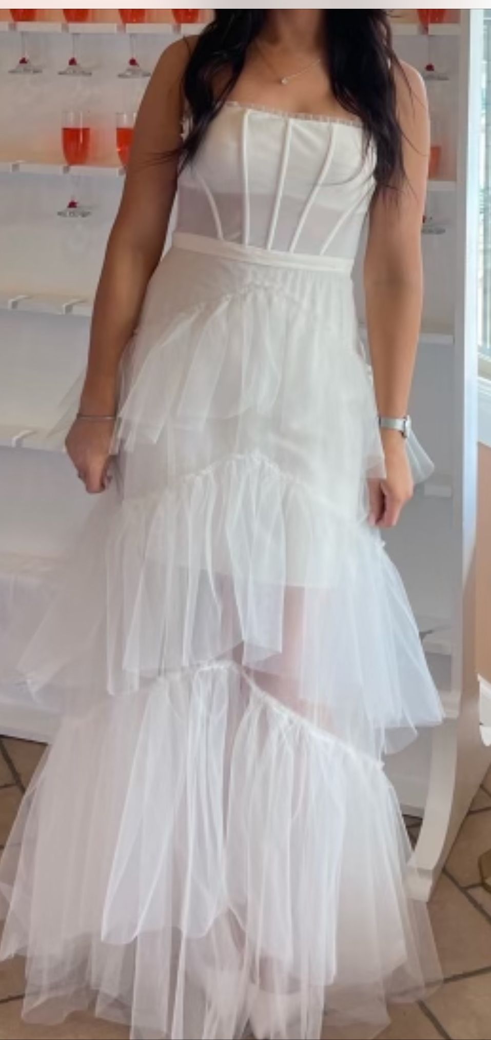 BCBG Tiered White Dress With Corset