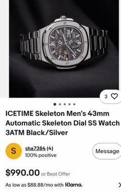 Flashy  all stainless steel watch with real diamonds Automatic skeleton 43 mm watch in flawless condition box included value of 1k watch has genuine