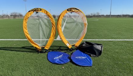 4 Portable Soccer & Football Goal Training Practice Nets! 2 PUGG 6 Foot Retails $109.95. 2 Primed 3x2’  Includes Carry Bag which fits all 4 Nets