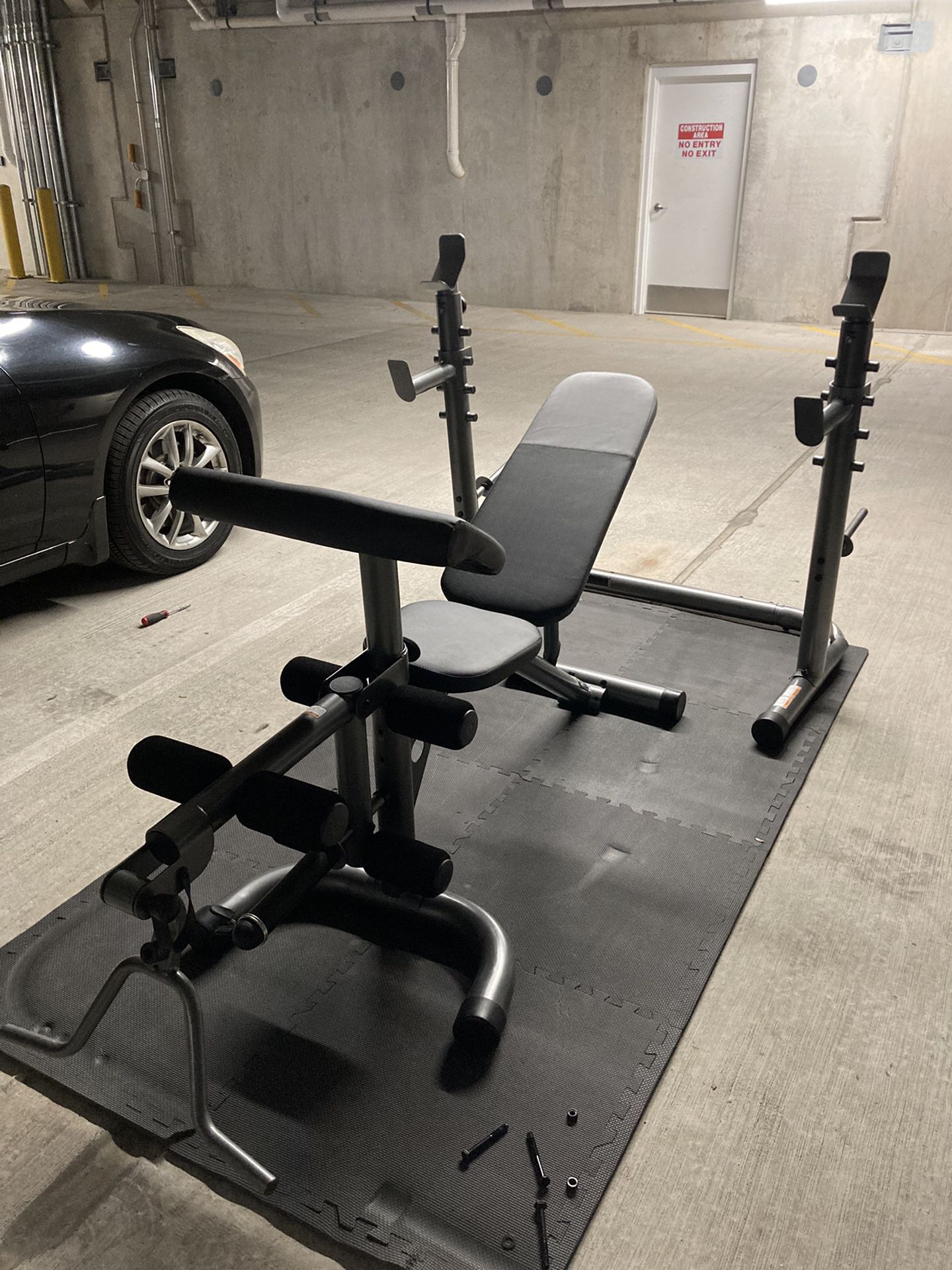 Weight Bench, Squat Stands, And Mats