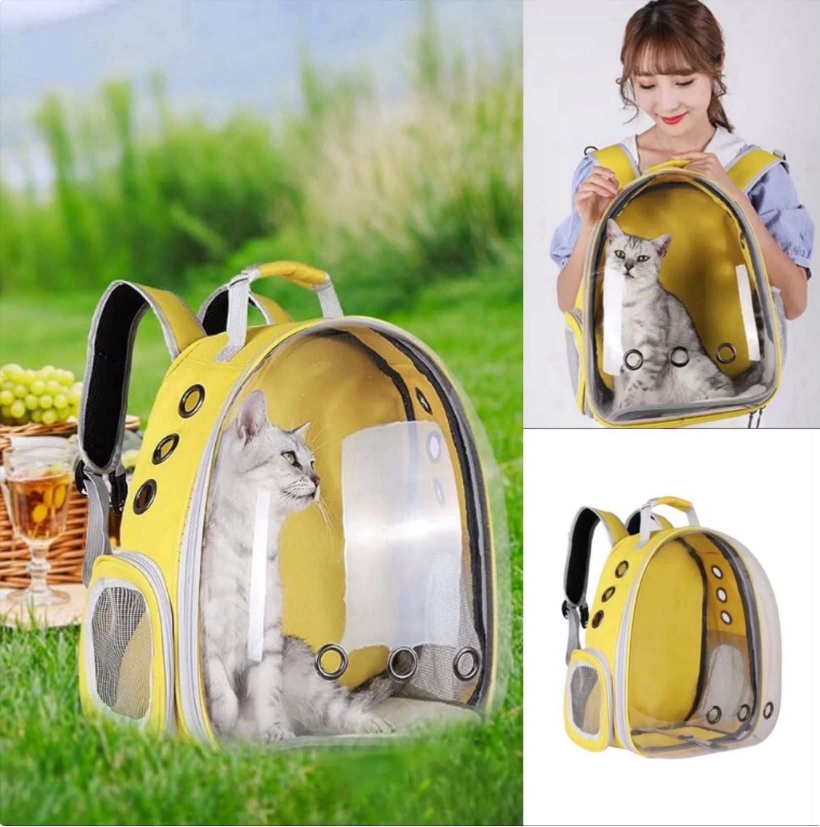 Yellow _ PetPack Adorable Bubble Carrying Bag for Small, medium dogs Cats, Space Capsule Pet Park, Hiking backpack, Airline Approved Travel Carrier