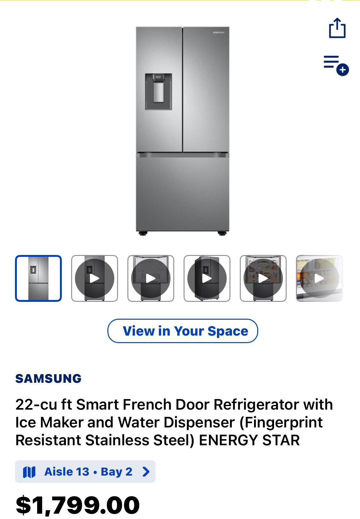 Samsung 22 Cu Smart 3 Door Refrigerator 