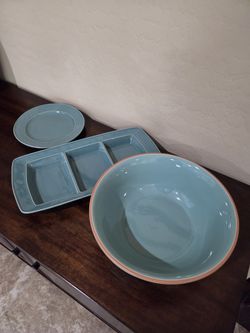 Bowl 12×5, Divided Platter 16×8, 9" Plate By Food Network, Stoneware, NEW GIFTABLE 