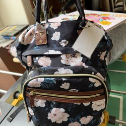 Tenot Diaper Bag Backpack in a black and pink floral design