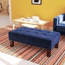 Blue Velvet Futon Sofa with Matching Ottoman