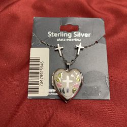 Cross Earrings And Heart Locket Necklace Sterling Silver 