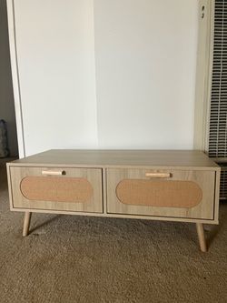 Wood ratan detail coffee table