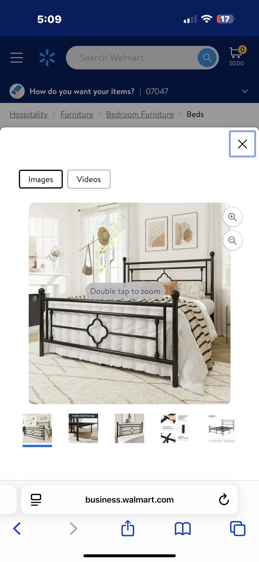 New in box Allewie Queen Size Metal Platform Bed Frame with Victorian Vintage Headboard and Footboard, Black , 1038538-3