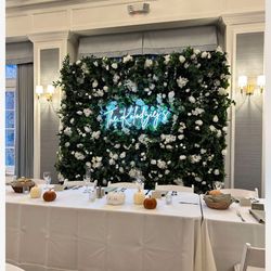 Green With White Flowers Backdrop