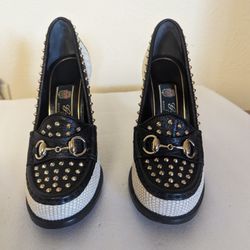 Gucci Alyssa Calfskin Canvas Horsebit Stud Heals