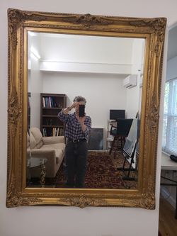 Large 49 inch by 39-in vintage ornate gilded beveled mirror excellent condition