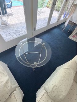 Round Glass End Table | Brushed Nickel Metal Base | Modern Accent Table