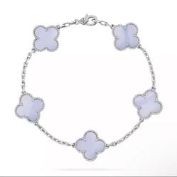 Van Cleef & Arpels Silver and White Clover Bracelet