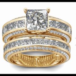 Gorgeous Two Piece Princess Cut 4.2 CT White Sapphire Set In 925 Sterling Silver Romantic EngagementRing Matching WeddingBand Romantic BridalSet 