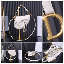 White leather saddle crossbody bag 17×5×15cm