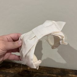 Vintage 50s White Bow Headband Bridal Was Birdcage Veil .. Missing Tulle 