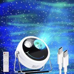 Brizled Star Projector Galaxy Light, USB C White Starry Projector Works with PD Power Supply, Bluetooth Speaker and White Noise Aurora Projector Light