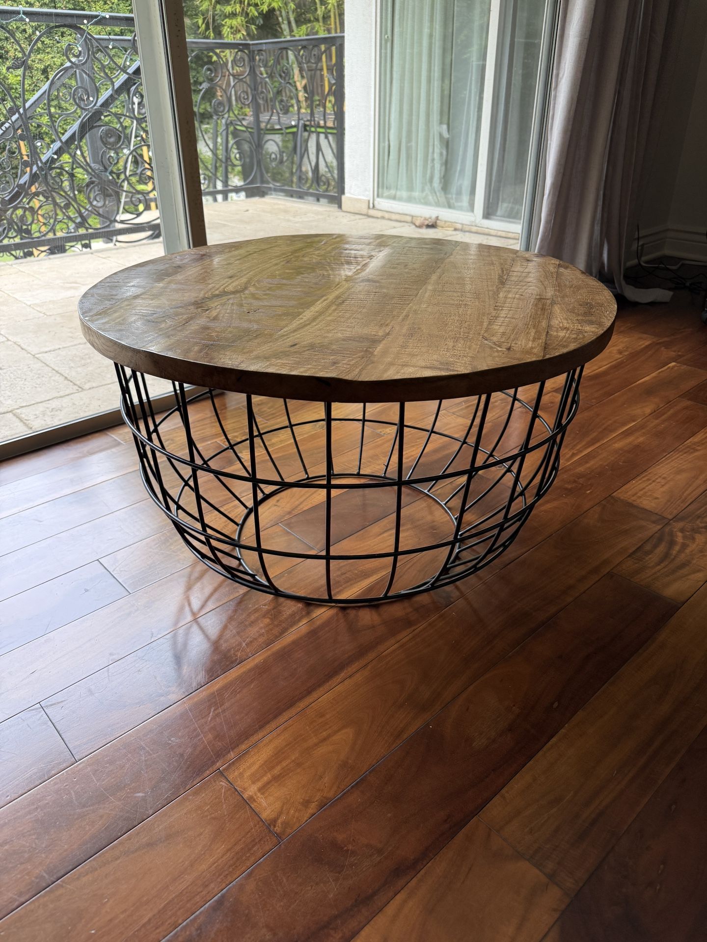 Round Wood & Metal Coffee Table