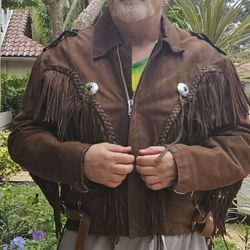 Mens XL Fringed Leather Jacket