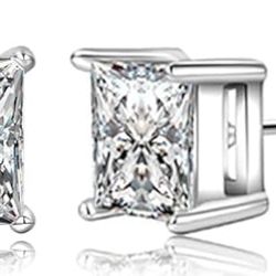🌟NEW🌟Sterling Silver 925 Stud Princess Cut AAAAA Cubic Zirconia Earrings Set