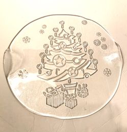 Holidays Christmas Tree Glass Crystal Embossed Serving Platter/Tray/Plate