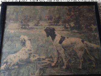Very Old Large Picture- Pair of Hunting Dogs