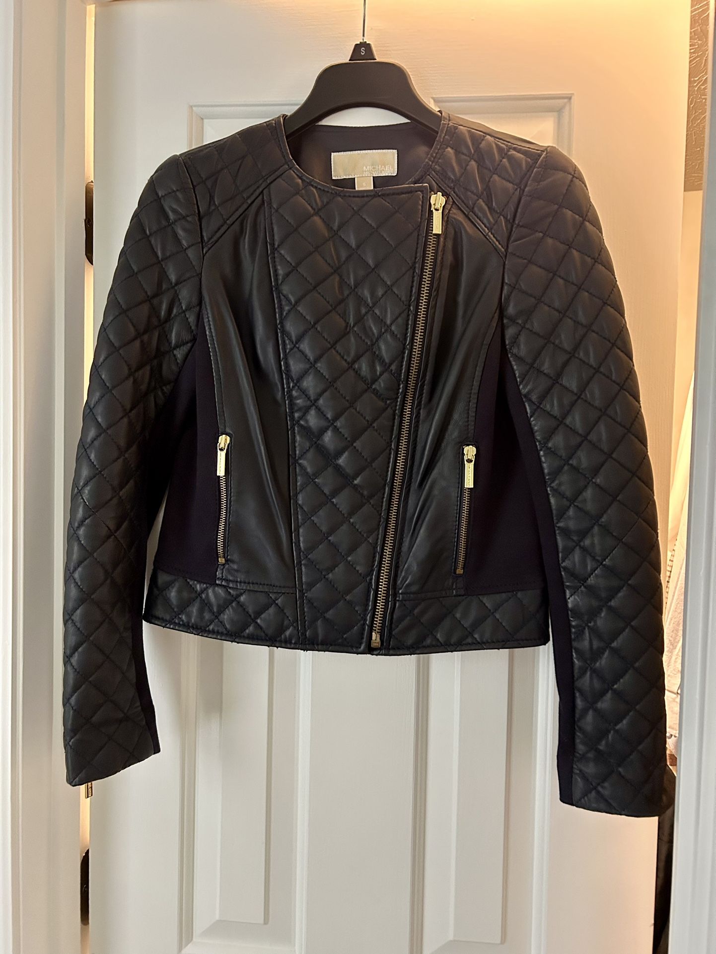 Michael Kors Navy Quilted Leather Jacket