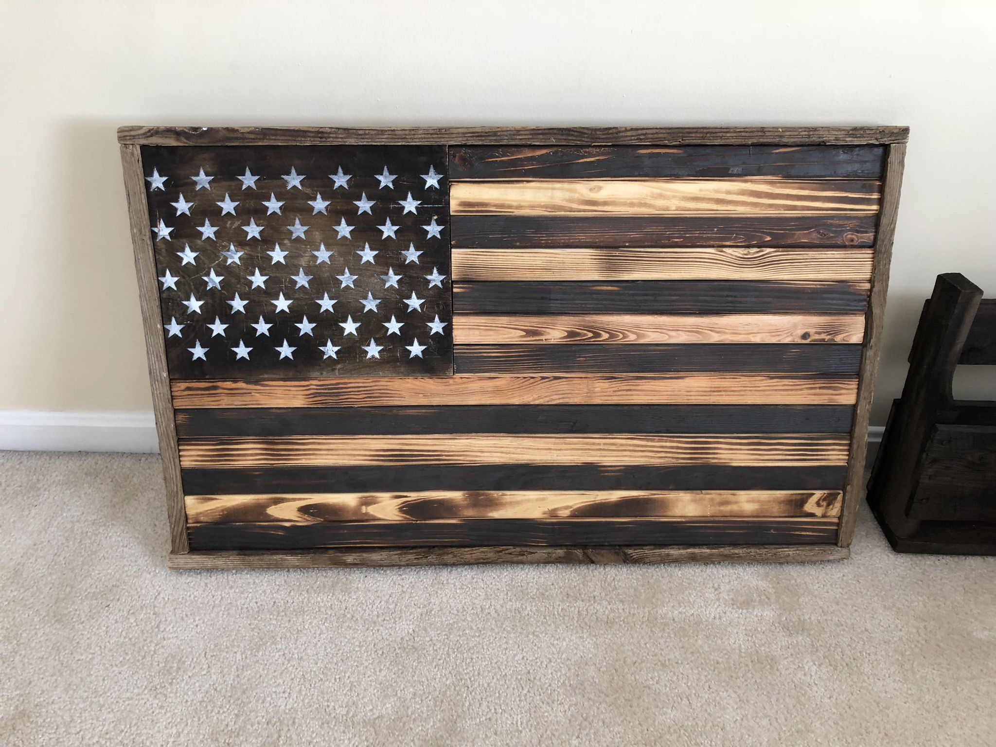 *Solid Oak Wood Stained American Flag *oak Finished Wine Rack With Notches To Hang Up