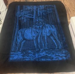 Vintage San Marcos Blanket Wolves WolfPack Large Reversible Black Blue KING SIZE