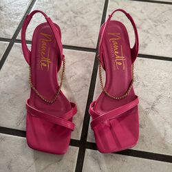 Nanette Lepore Fuchsia Heels with Gold Chain