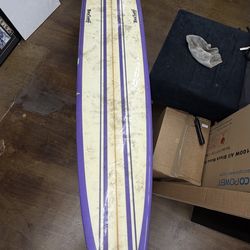 Purple & white BruSurf longboard surfboard