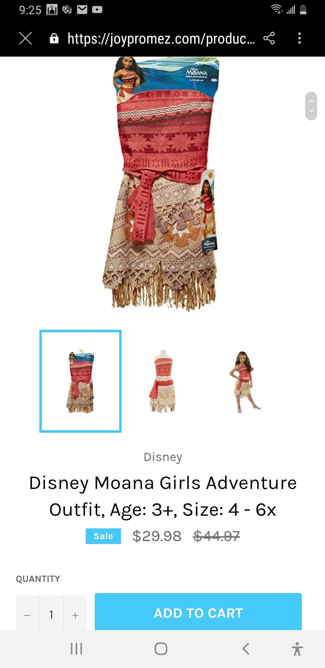 Disney Moana Girls Adventure Outfit Costume, Size 4-6X With Disney Princess Moana Magical Seashell Necklace New