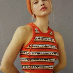 BDG Urban Outfitters Women’s Heart Breaker Orange Brown Knit Cropped Vest Top, size XS